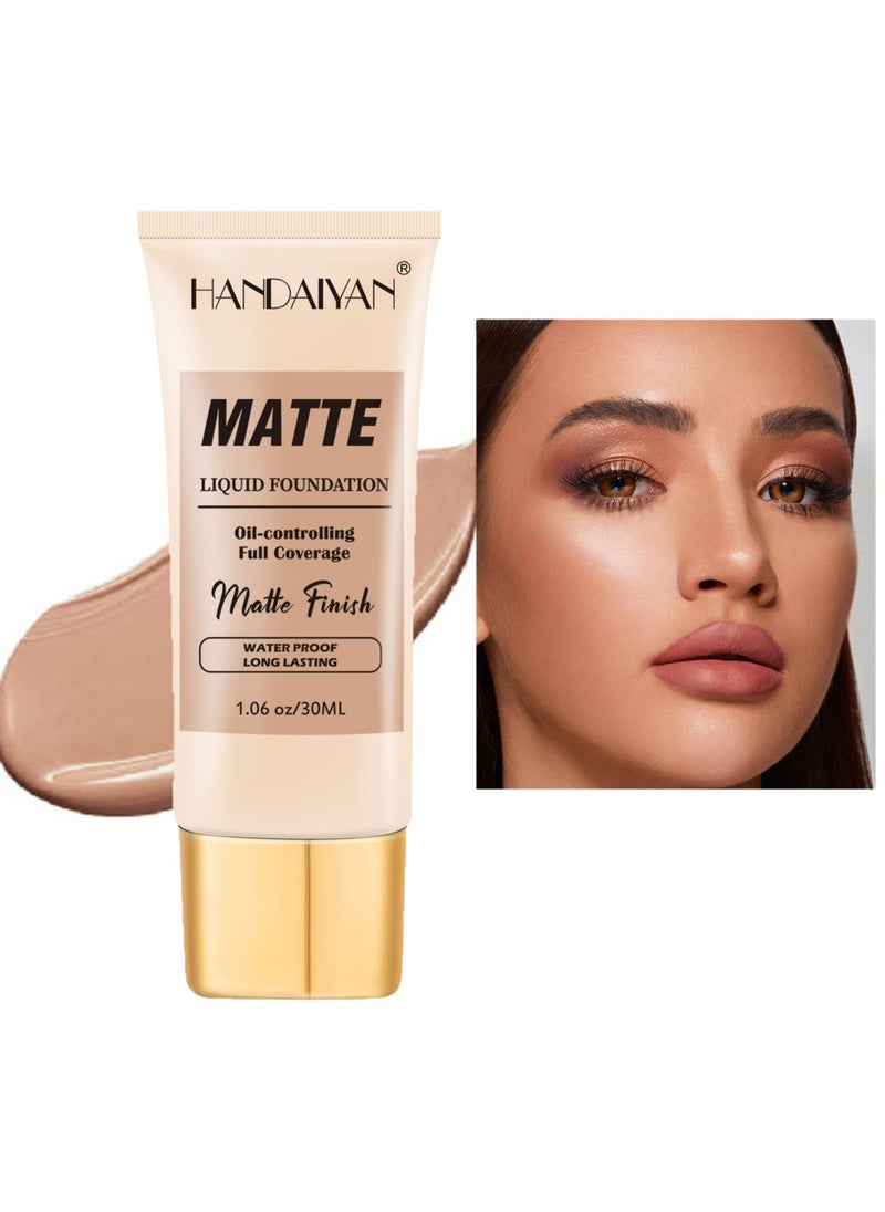 Handaiyan Liquid Foundation-Full Coverage Makeup Matte Waterproof Dewy Lightweight Feel Flawless Oil-Controlling Coverage Smooth Face Foundations 24 Hours Soft Nature Base Skin Tint  - Image 1