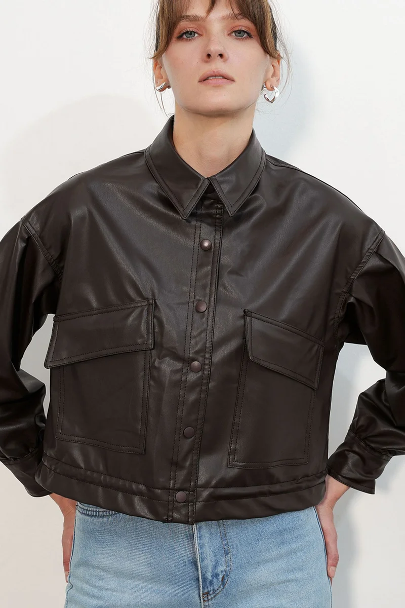بيغ دارت BDART Faux Leather Crop Jacket with Pompoms