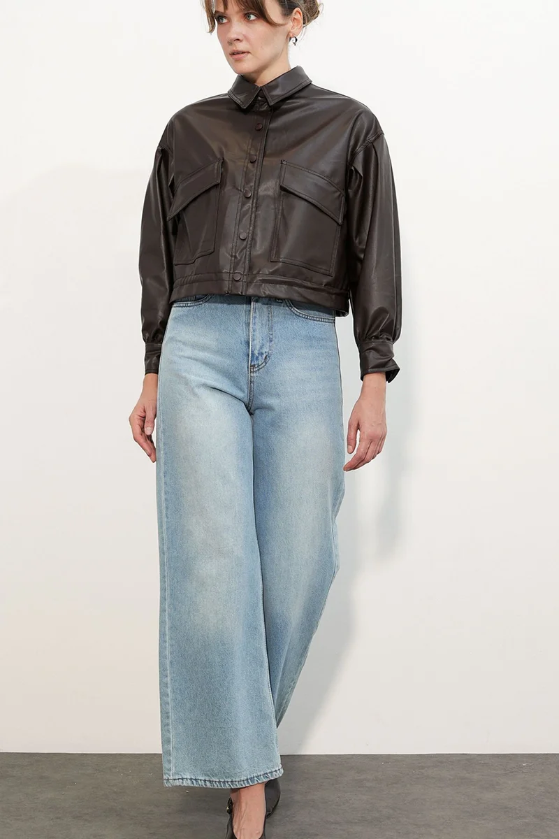 بيغ دارت BDART Faux Leather Crop Jacket with Pompoms