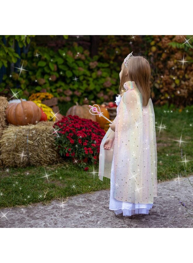 7 قطع من إكسسوارات حفلات تلبيس الأميرة مع تاج وقفازات وقلادة وأقراط 7 قطع من عباءة الأميرة للفتيات مع تاج وعصا (ملونة) - Image 2