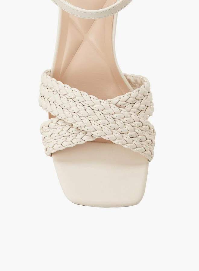 Celeste IVORY Women Braided Cross Strap Block Heel Sandals for Women | Best Price UAE