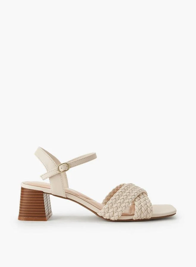 Celeste IVORY Women Braided Cross Strap Block Heel Sandals for Women | Best Price UAE