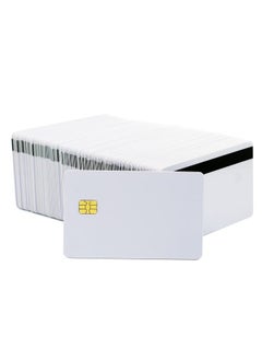 100 عبوة من بطاقات Ic ذات شريحة Sle4442 مع مسارين بقياس 5/16 بوصة وشريط مغناطيسي Hico 2 في 1 بطاقة ذكية فارغة من مادة PVC  - Image 1