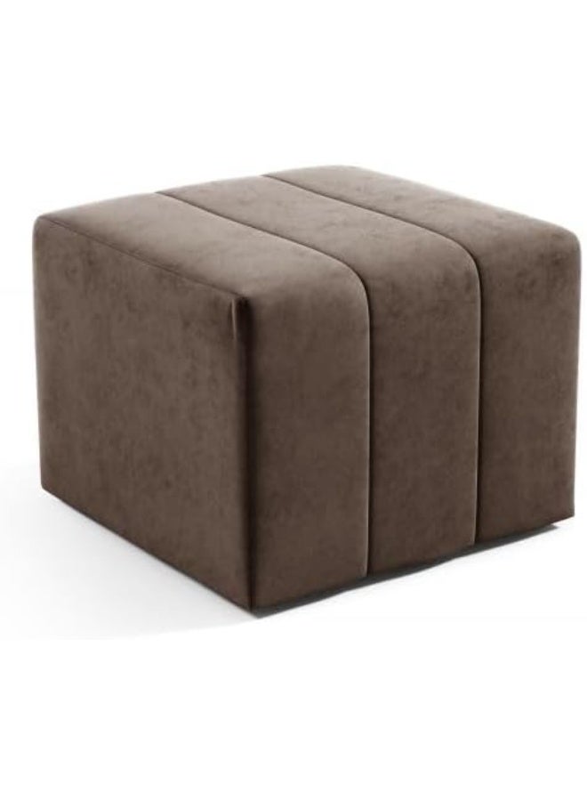 Brown velvet ottoman, measuring 46×35×46 cm, footstool, suitable for living room and entryway - Image 1