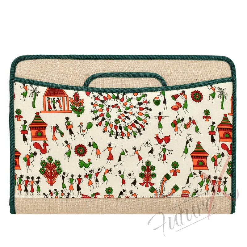 CAMPIO Premium Warli Print Jute File Folder – Multipurpose FS Size Document Holder Bag & Portfolio with Adjustable Handle | Ideal for Certificates, Papers & Office Use (Pack of 1) - Image 1