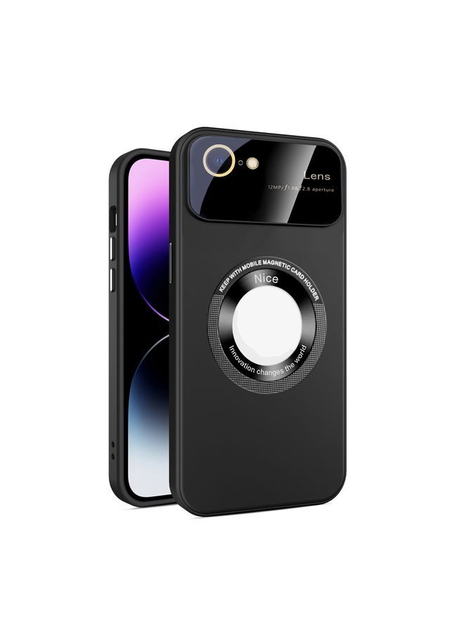 Case Cover For iPhone SE 2022/2020/8/7 Large Glass Window Magnetic Magsafe Phone Case with Lens Film Black