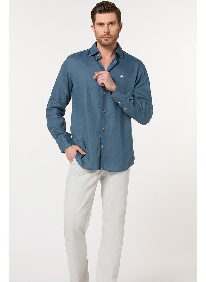Mannerism The Breakwater Teal Linen Shirt Comfort Fit - Image 3
