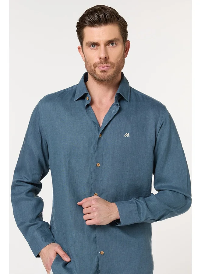 تكلف The Breakwater Teal Linen Shirt Comfort Fit