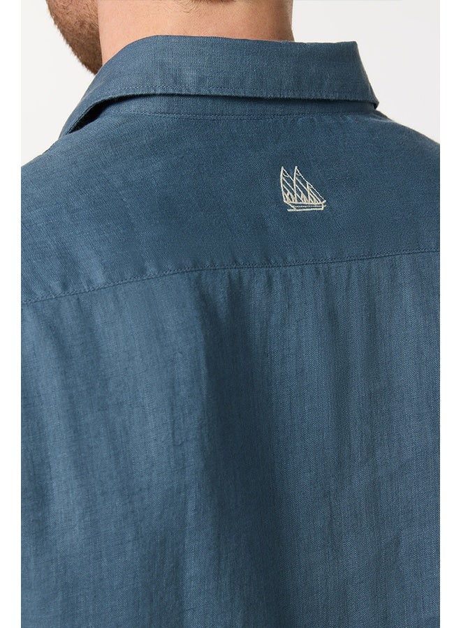 Mannerism The Breakwater Teal Linen Shirt Comfort Fit - Image 5
