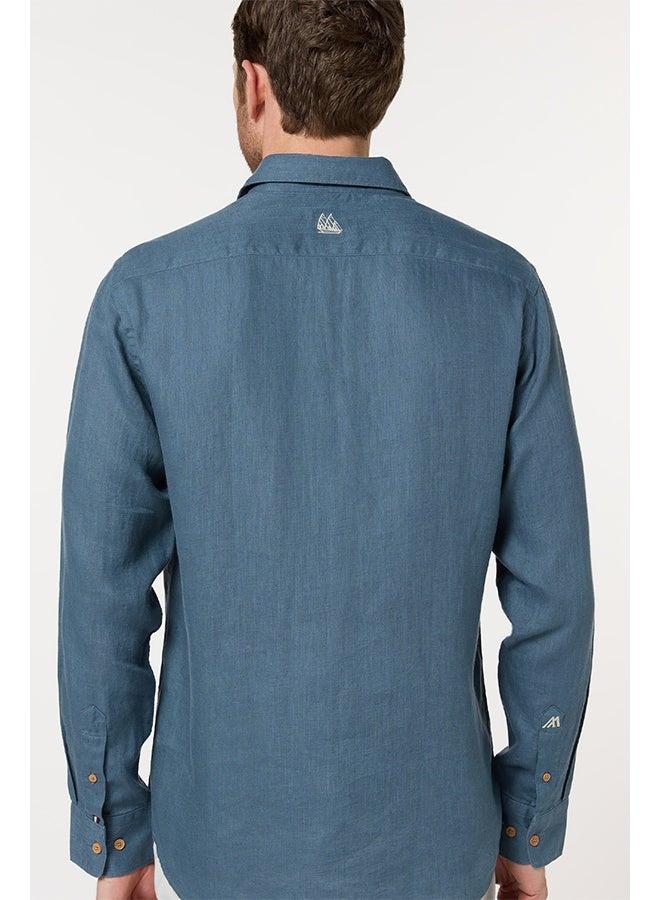Mannerism The Breakwater Teal Linen Shirt Comfort Fit - Image 4