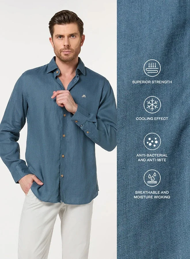 MANNERISM  The Breakwater Teal Linen Shirt Comfort Fit for Men | Best Price UAE
