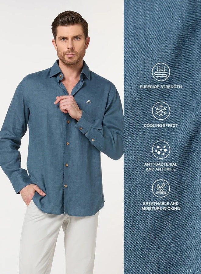 مانرزم The Breakwater Teal Linen Shirt Comfort Fit - Image 3