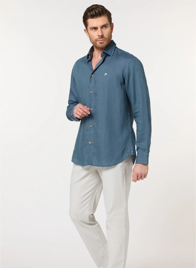 مانرزم The Breakwater Teal Linen Shirt Comfort Fit