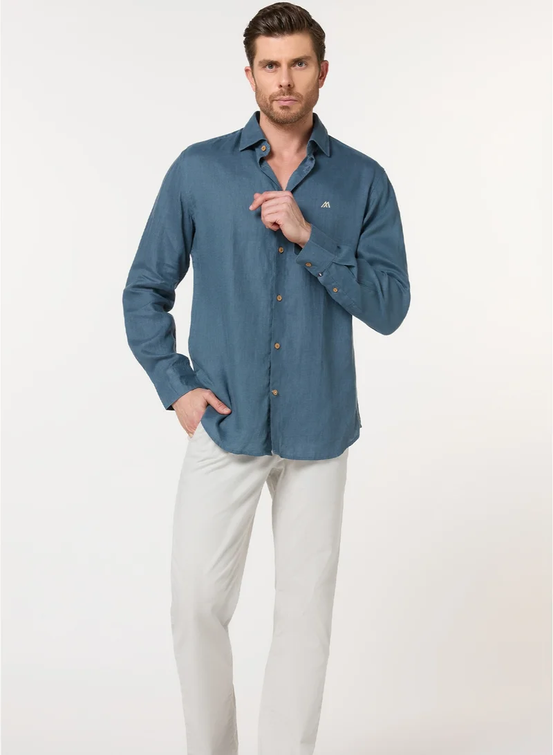 MANNERISM  The Breakwater Teal Linen Shirt Comfort Fit for Men | Best Price UAE