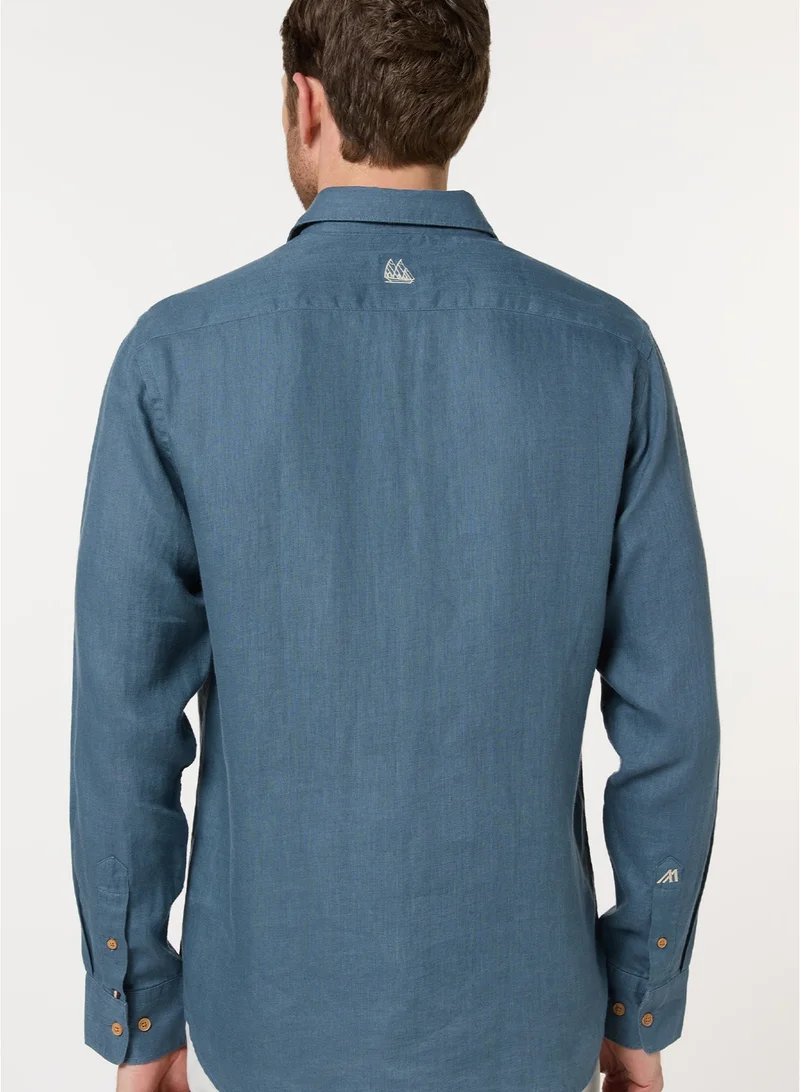 MANNERISM  The Breakwater Teal Linen Shirt Comfort Fit for Men | Best Price UAE