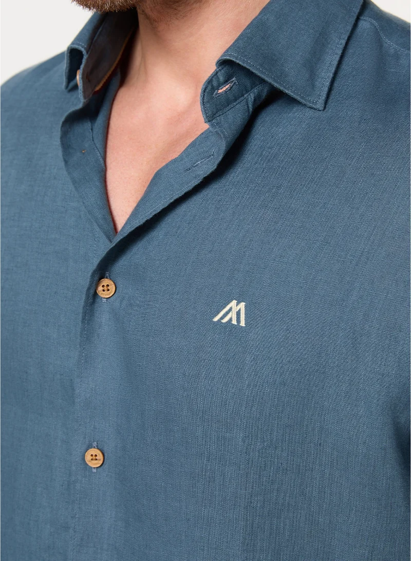 MANNERISM  The Breakwater Teal Linen Shirt Comfort Fit for Men | Best Price UAE