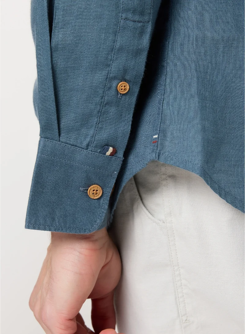 MANNERISM  The Breakwater Teal Linen Shirt Comfort Fit for Men | Best Price UAE