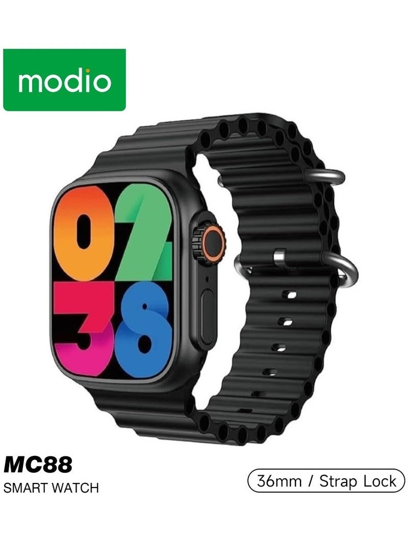 modio Modio MC88 36mm Smartwatch With 2 Pair Straps and Charging Cable Designed for Ladies and Girls Black - Image 1