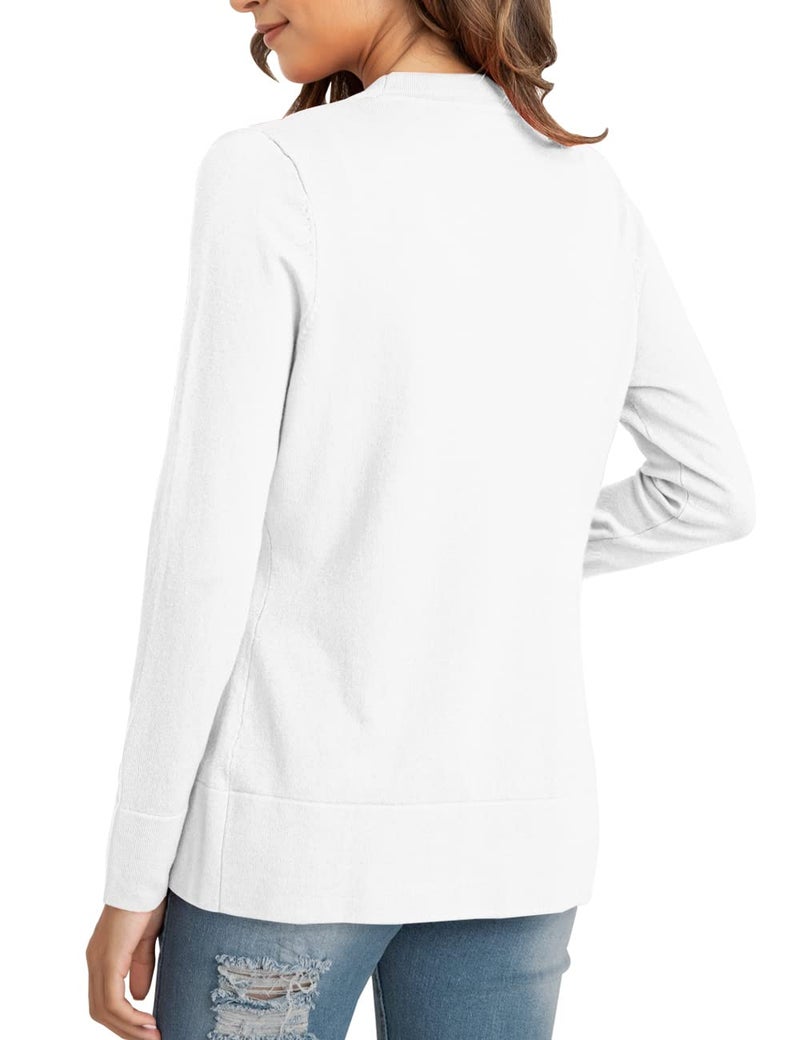 LIENRIDY Women's Open Front Casual Long Sleeve Knit Classic Sweaters Cardigan White L - Image 4