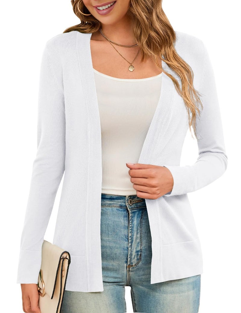 LIENRIDY Women's Open Front Casual Long Sleeve Knit Classic Sweaters Cardigan White L - Image 1