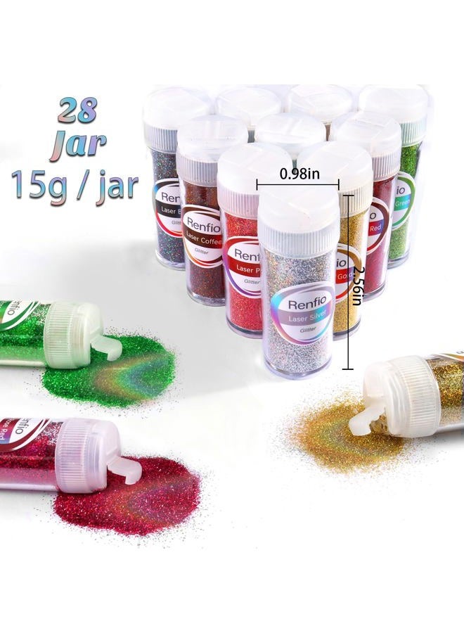 Renfio Holography Ultra Fine Glitter Powder, 28 Colors 420ml Glitter Set, Resin Glitter Powder, Nail Glitter, Assorted Craft Glitter for Epoxy Resin Art, Body Face Hair Glitter Bulk, Glitter Tumbler - Image 4