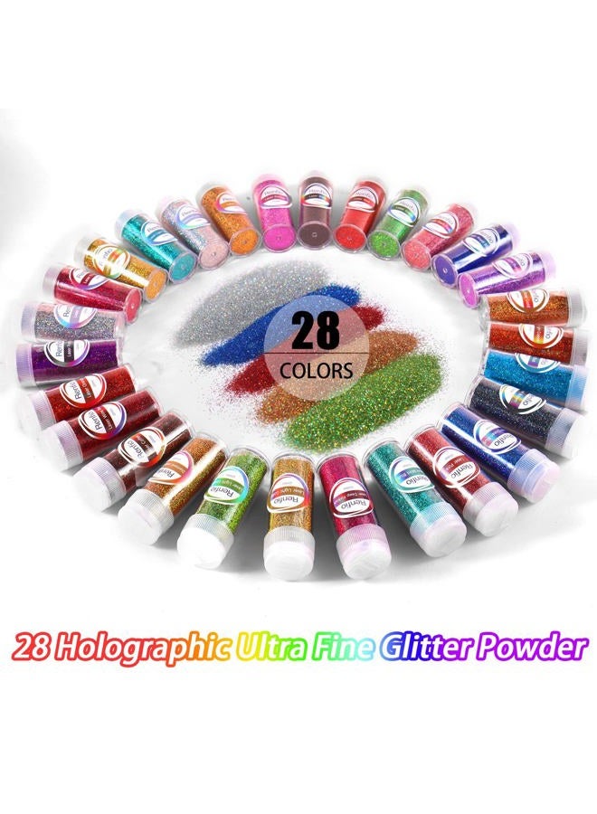 Renfio Holography Ultra Fine Glitter Powder, 28 Colors 420ml Glitter Set, Resin Glitter Powder, Nail Glitter, Assorted Craft Glitter for Epoxy Resin Art, Body Face Hair Glitter Bulk, Glitter Tumbler - Image 2