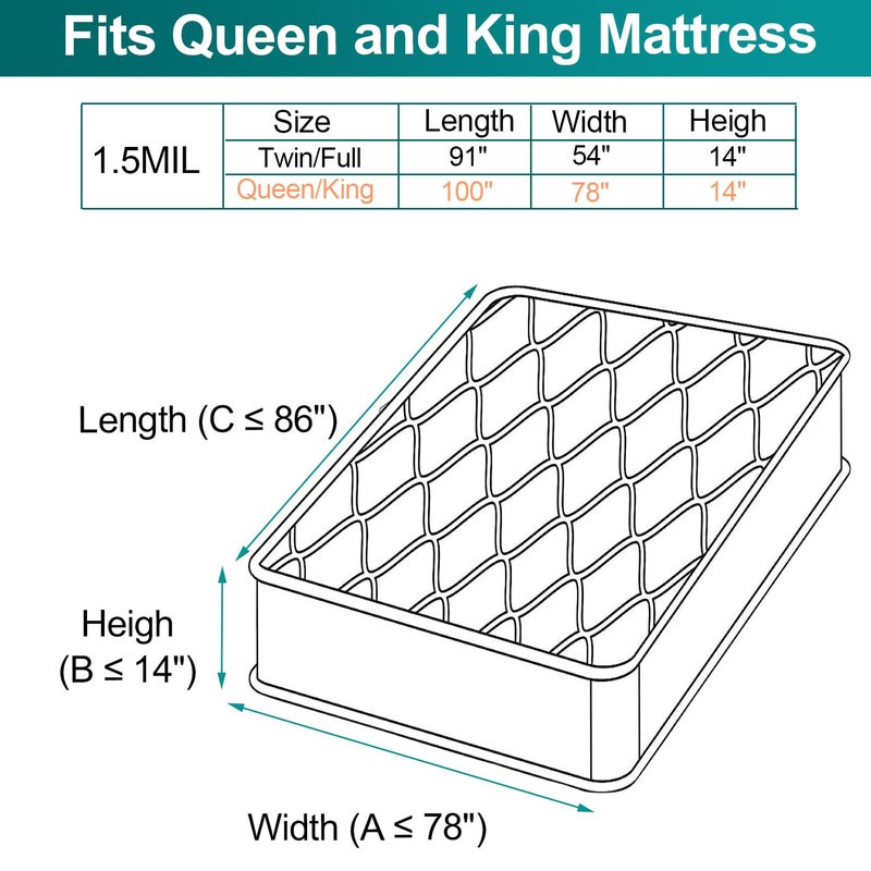 Allwin Mattress Bag for Moving Storage - Plastic Mattress Protector Cover, Queen and King Size (1Pack, Queen/King) - Image 2