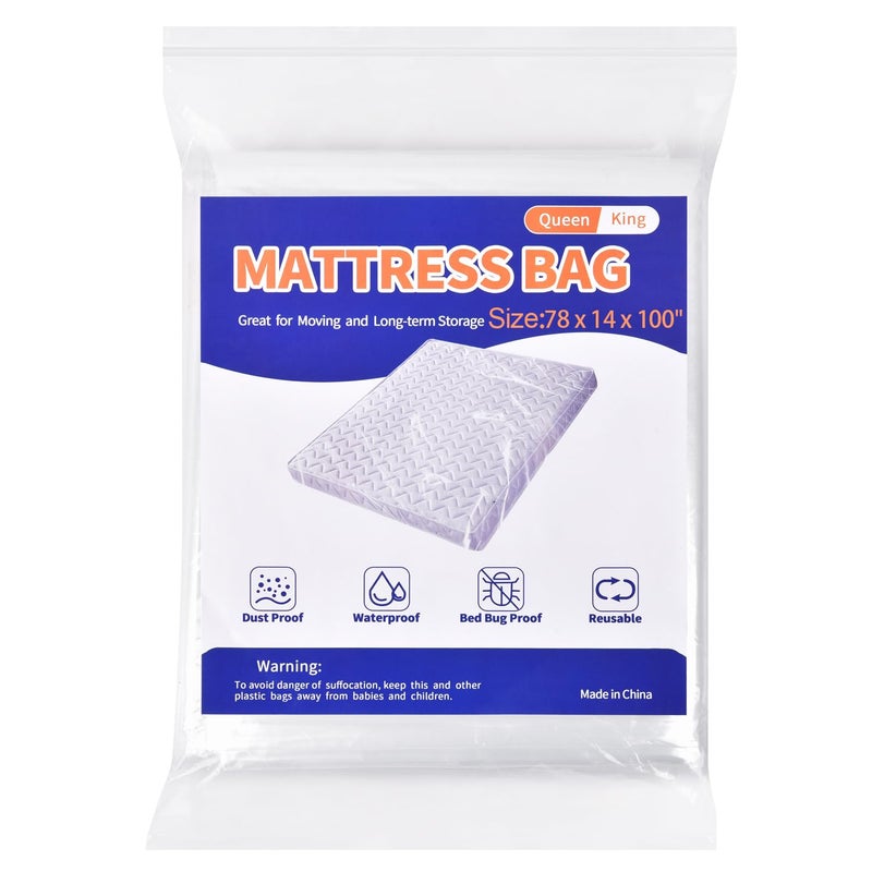 Allwin Mattress Bag for Moving Storage - Plastic Mattress Protector Cover, Queen and King Size (1Pack, Queen/King) - Image 1