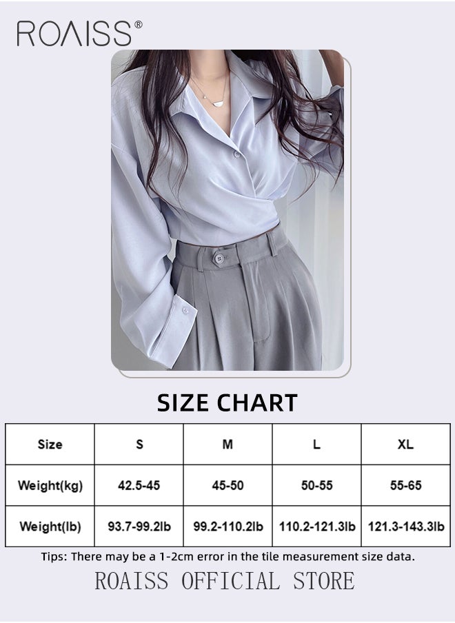 Long Sleeve Lapel Shirt  for Women with Tie Knot Back Design for Women Cross Wrap Front Temperament Waist Slimming Shirts Retro Solid Pullover Ladies Blouses Chic Button Office Shirts - pzsku/Z1B0B9F6324DDCFA09F6DZ/45/_/1720520976/d9e73939-2cee-441f-a9c3-61abfd13bd50