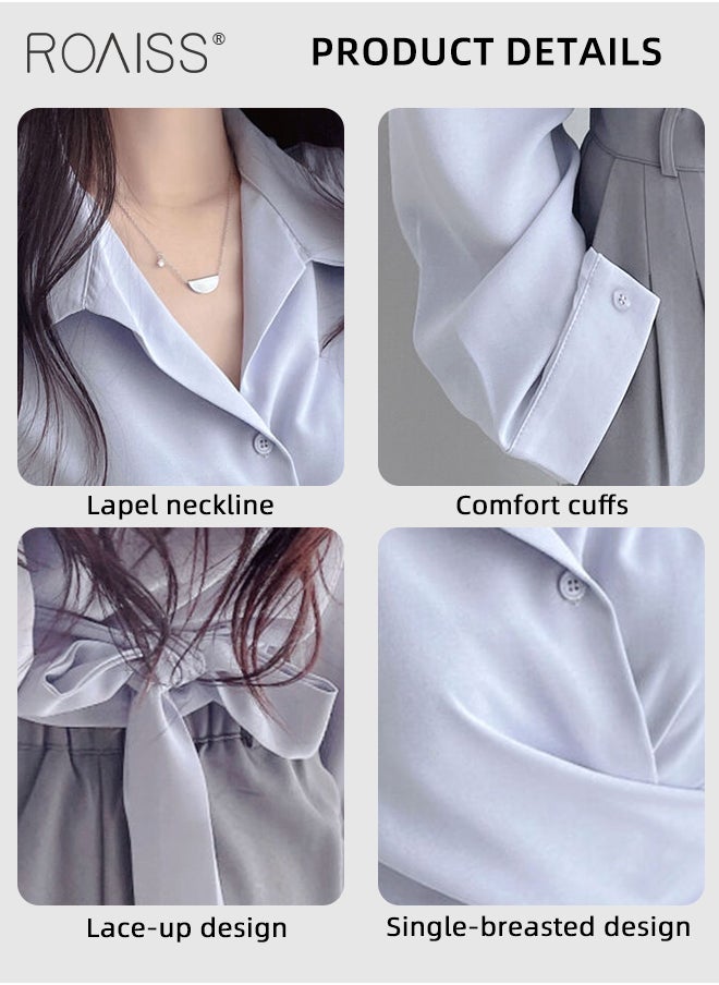 Long Sleeve Lapel Shirt  for Women with Tie Knot Back Design for Women Cross Wrap Front Temperament Waist Slimming Shirts Retro Solid Pullover Ladies Blouses Chic Button Office Shirts - pzsku/Z1B0B9F6324DDCFA09F6DZ/45/_/1720520979/f45852ef-7f18-4c45-852b-4067d120722d