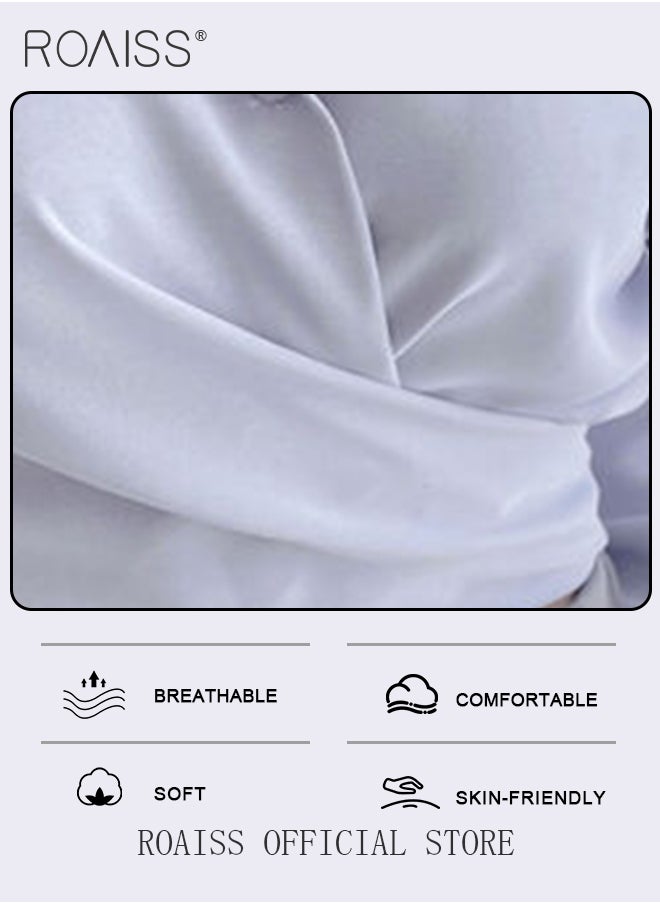 Long Sleeve Lapel Shirt  for Women with Tie Knot Back Design for Women Cross Wrap Front Temperament Waist Slimming Shirts Retro Solid Pullover Ladies Blouses Chic Button Office Shirts - pzsku/Z1B0B9F6324DDCFA09F6DZ/45/_/1720521052/21e69850-ec59-49ee-bb12-428e486d3dbe