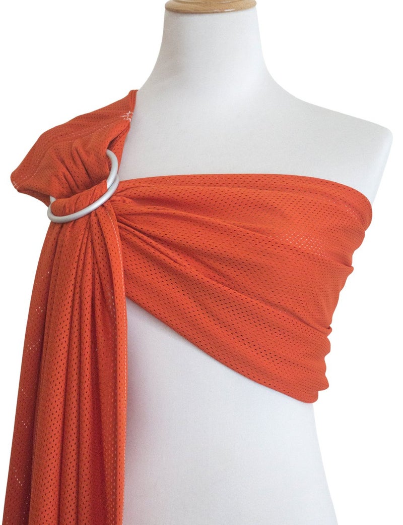 Vlokup Baby Water Ring Sling Carrier | Lightweight Breathable Mesh Baby Wrap for Infant, Newborn, Kids and Toddlers | Perfect for Summer, Swimming, Pool, Beach | Great for Dad Too Orange - Image 1
