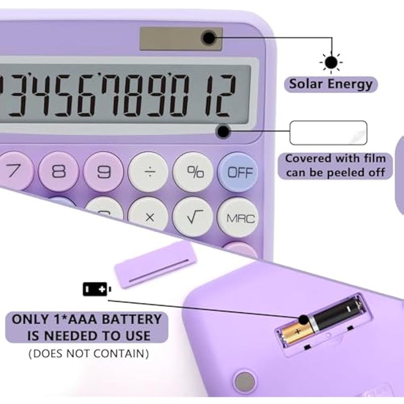 Purple Calculator,  Standard Calculator 12 Digit with Large LCD Display and Big ons,Purple Office Accessories for Women Desk,Cute Calculator for Office,School, Home,Business - Image 3