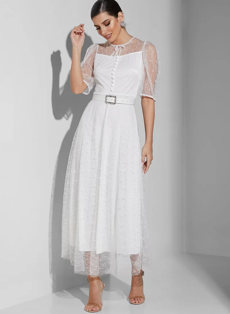 Khizana Puff Sleeve Shimmer Dress