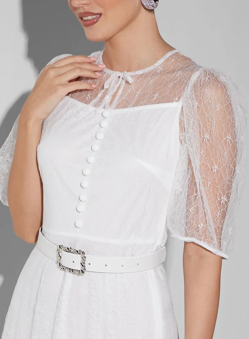 Khizana Puff Sleeve Shimmer Dress