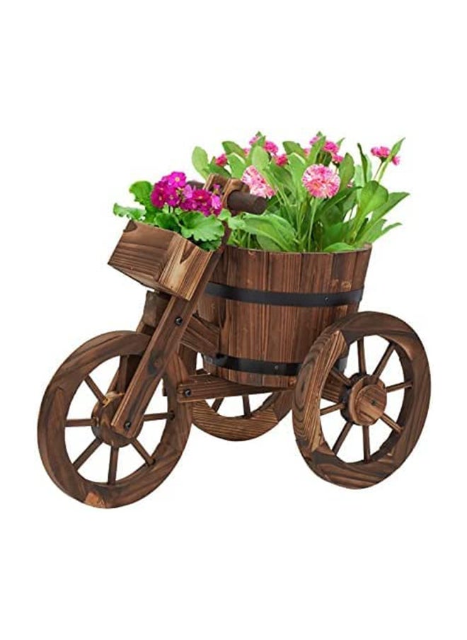 HOME TASTE Hometaste Cycle Shaped Wooden Flowers Pot Wood Cart Garden Planter Pot With 3 Wheels Barrow Wagon Flower Barrel Outdoor Decoration For Patio Lawn Backyard Wooden Flower Vase Flowers Planter 