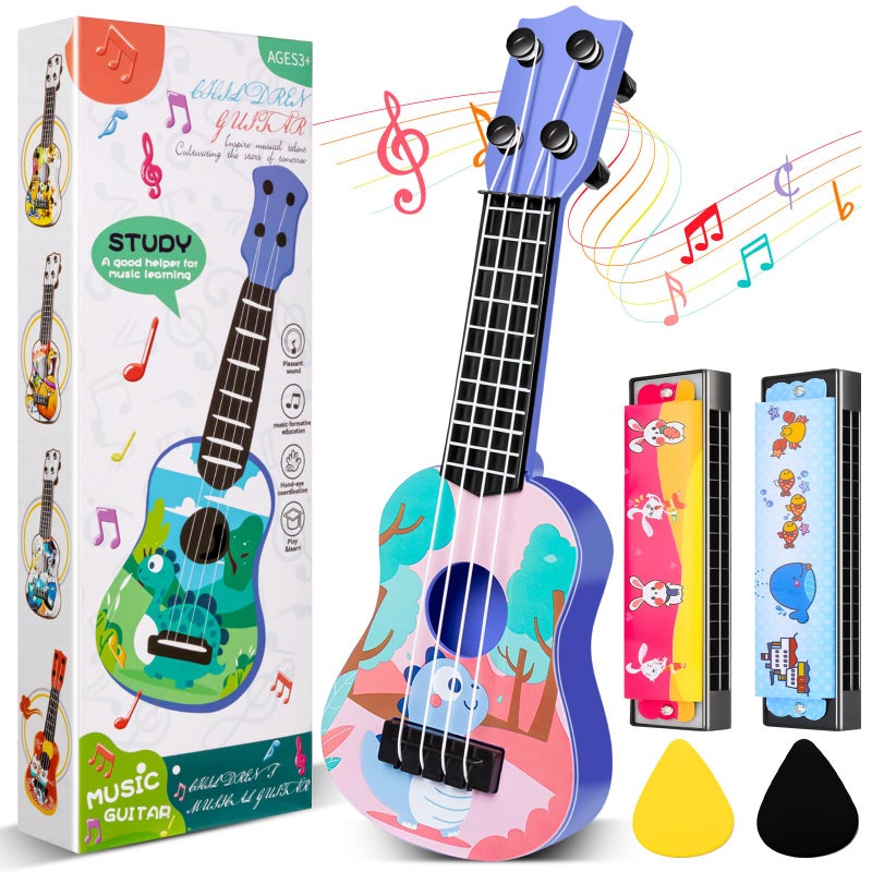 KFPPLXQ Mini Guitar for Kids 10 Inch Toddler Guitar Ukulele with 2 Mini Harmonica 16 Holes Kids Party Favor Dinosaur - Image 3