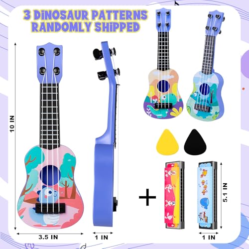 KFPPLXQ Mini Guitar for Kids 10 Inch Toddler Guitar Ukulele with 2 Mini Harmonica 16 Holes Kids Party Favor Dinosaur - Image 5