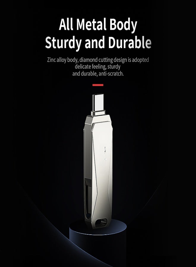 نيتاك ذاكرة فلاش Netac U782C بسعة 64 جيجابايت، منفذ USB و Type-C، قابلة للتوصيل والتشغيل، لتوسيع ذاكرة الهاتف المحمول، لون فضي - Image 3