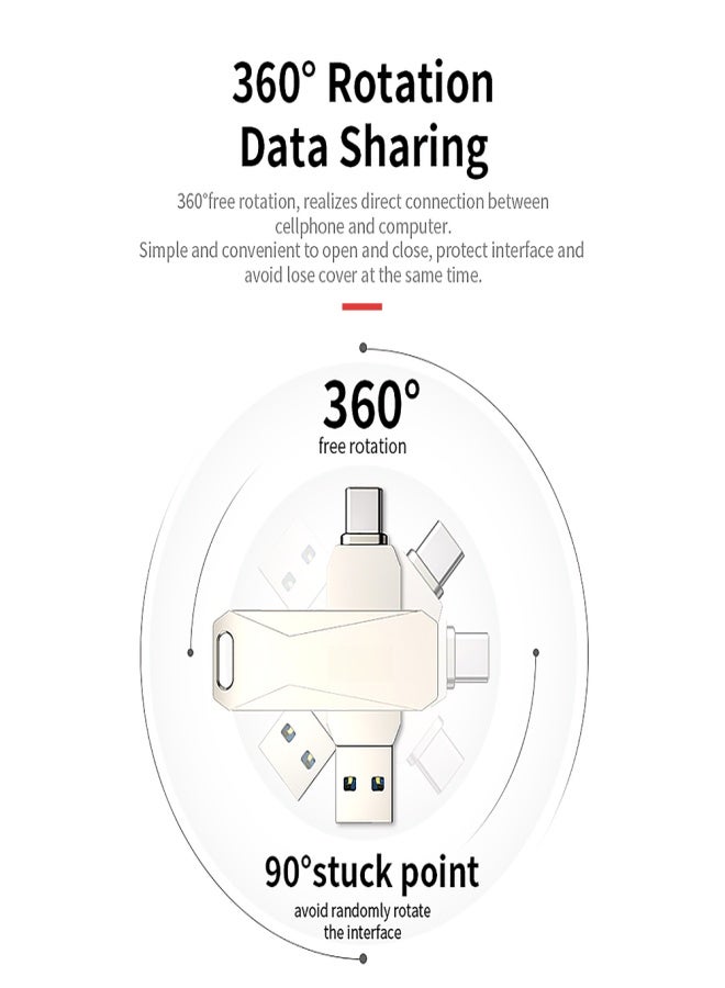 نيتاك ذاكرة فلاش Netac U782C بسعة 64 جيجابايت، منفذ USB و Type-C، قابلة للتوصيل والتشغيل، لتوسيع ذاكرة الهاتف المحمول، لون فضي - Image 4