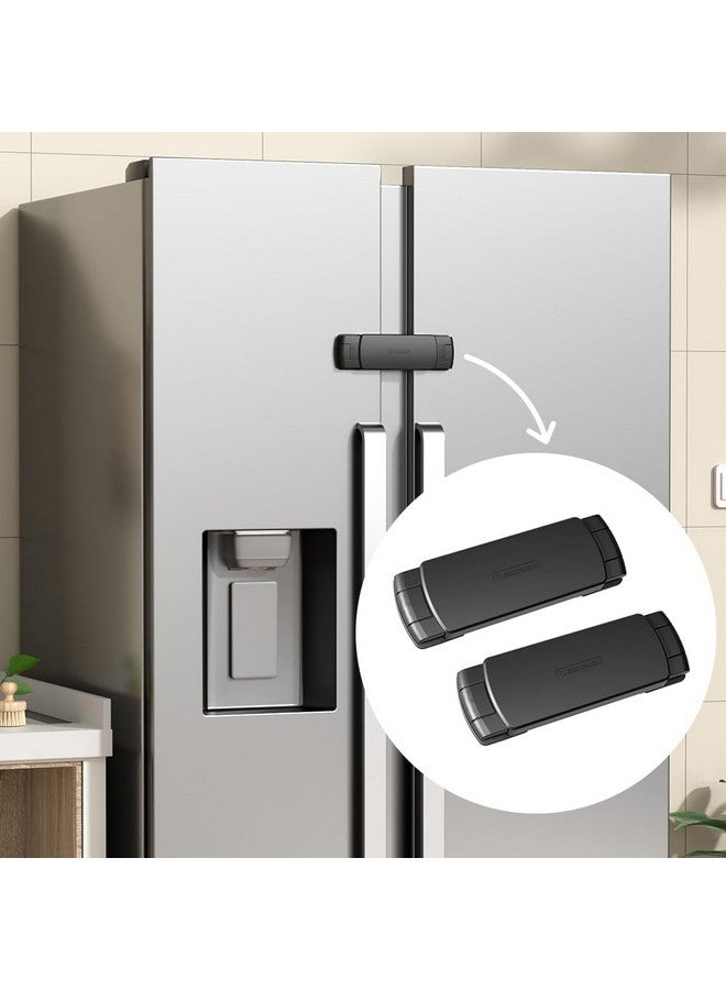 EUDEMON 2 Pack Latest French Fridge Lock French Door Refrigerator/Freezer Lock Apply to Max 3.54"(90mm) Two Door Gap Distance for Kids & Babies,Easy to Install no Tools Need or Drill (Black) - Image 1