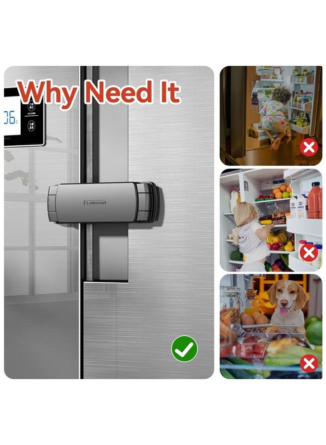 EUDEMON 2 Pack Latest French Fridge Lock French Door Refrigerator/Freezer Lock Apply to Max 3.54"(90mm) Two Door Gap Distance for Kids & Babies,Easy to Install no Tools Need or Drill (Black) - Image 2