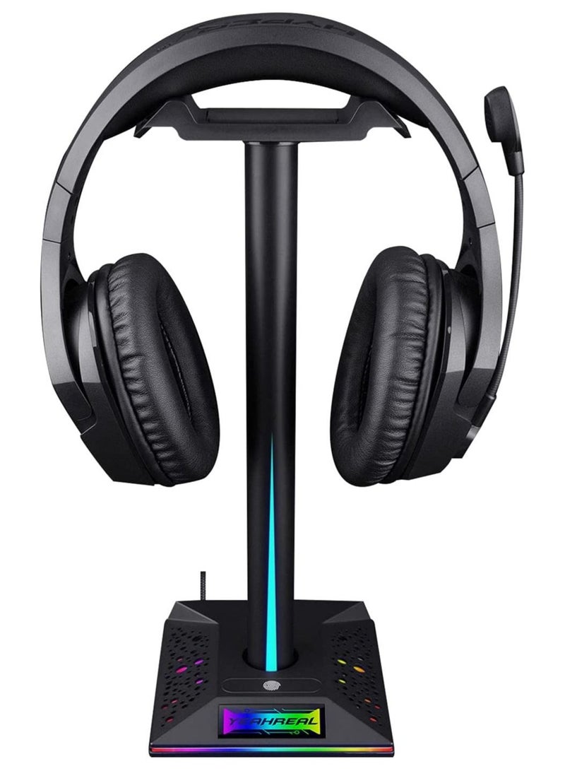 TLAXCA RGB Gaming Headphones Stand with usb Headset Stand with 3.5mm AUX and 2 USB Ports, Headphone Holder for Gamers Gaming Headset Stand PC Gaming Accessories Desk Game 7 Light Modes - Image 1