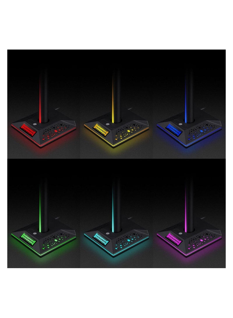 TLAXCA RGB Gaming Headphones Stand with usb Headset Stand with 3.5mm AUX and 2 USB Ports, Headphone Holder for Gamers Gaming Headset Stand PC Gaming Accessories Desk Game 7 Light Modes - Image 4