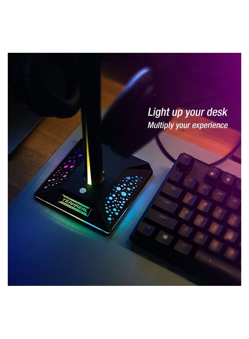 TLAXCA RGB Gaming Headphones Stand with usb Headset Stand with 3.5mm AUX and 2 USB Ports, Headphone Holder for Gamers Gaming Headset Stand PC Gaming Accessories Desk Game 7 Light Modes - Image 5