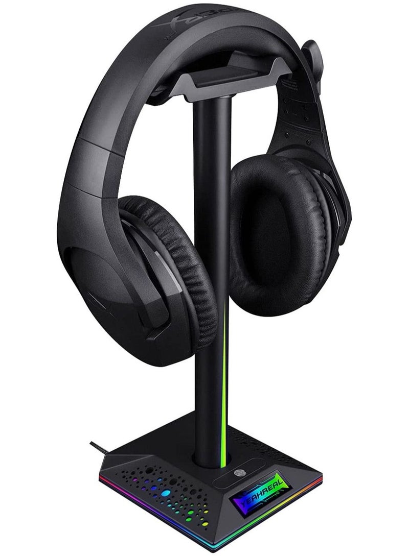 TLAXCA RGB Gaming Headphones Stand with usb Headset Stand with 3.5mm AUX and 2 USB Ports, Headphone Holder for Gamers Gaming Headset Stand PC Gaming Accessories Desk Game 7 Light Modes - Image 3