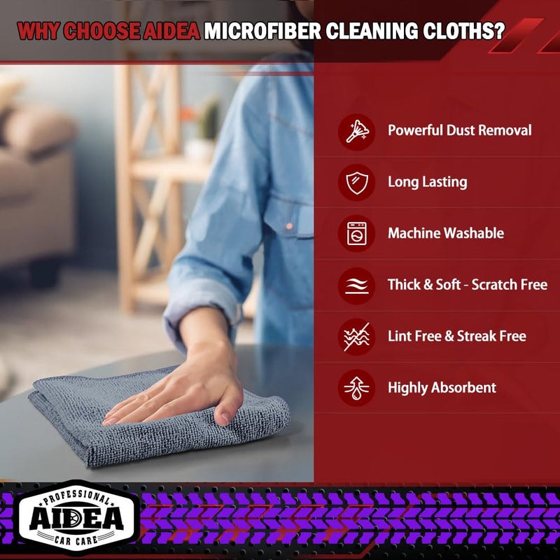 AIDEA Microfiber Cleaning Cloth Grey 50PK, Microfiber Towels for Cars, Premium Car Cloths, Dusting Cloth Lint Free Cleaning Rags for SUVs, House, Kitchen, Window, Workshops,12Ã—12" - Image 3