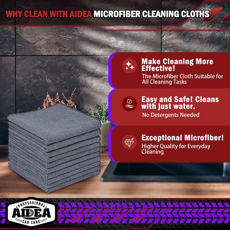 AIDEA Microfiber Cleaning Cloth Grey 50PK, Microfiber Towels for Cars, Premium Car Cloths, Dusting Cloth Lint Free Cleaning Rags for SUVs, House, Kitchen, Window, Workshops,12Ã—12" - Image 2