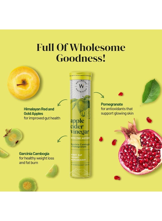 WELLBEING NUTRITION Apple Cider Vinegar (ACV) for Weight Loss with Mother & Garcinia Cambogia, Pomegranate| Weight Management, Gut Health, Supports Digestion, Boosts Metabolism 17 Effervescent Tablet Pack of 4 - Image 3