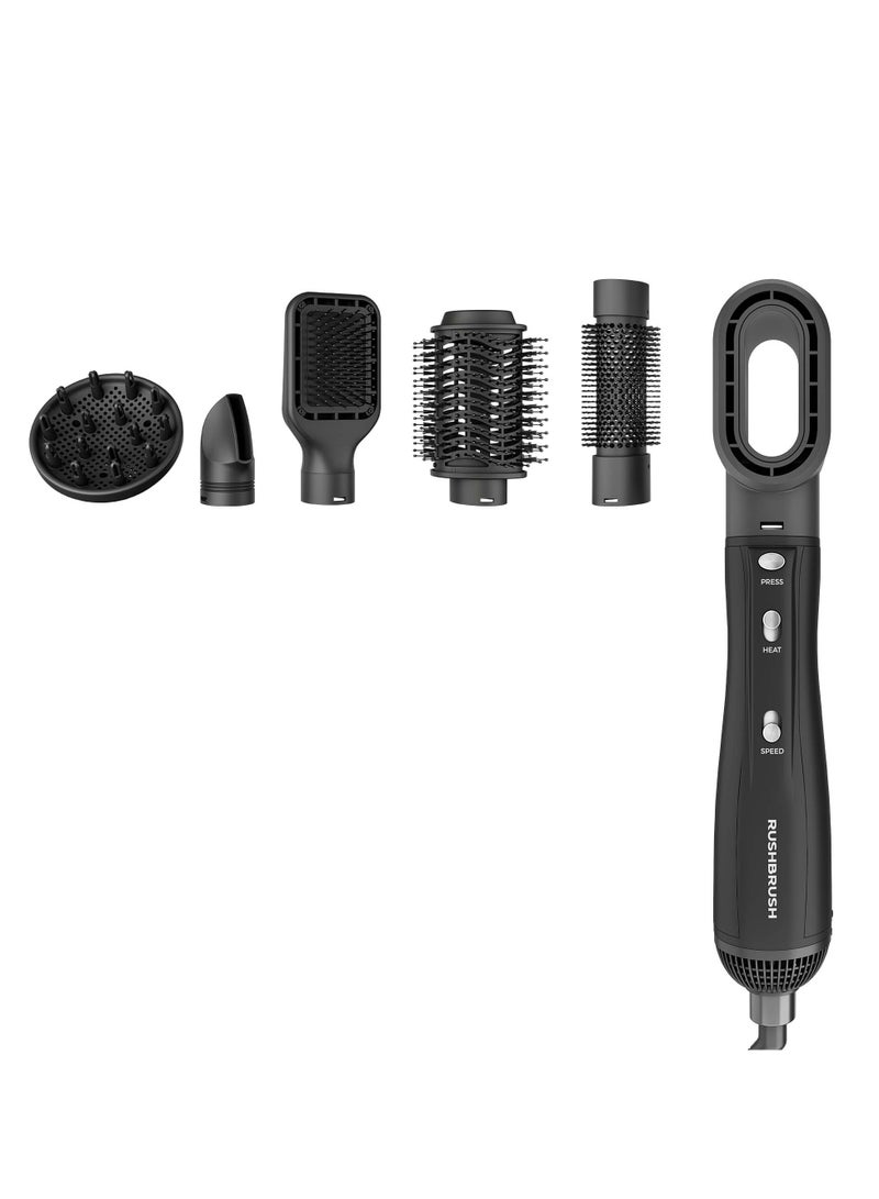 Rush Brush Plus 6 Air Styler - 5 Different Heads - 1300 Watts - 3 Heat/2Speeds - 30000 RPM - Ionic Technology - Black - Image 1
